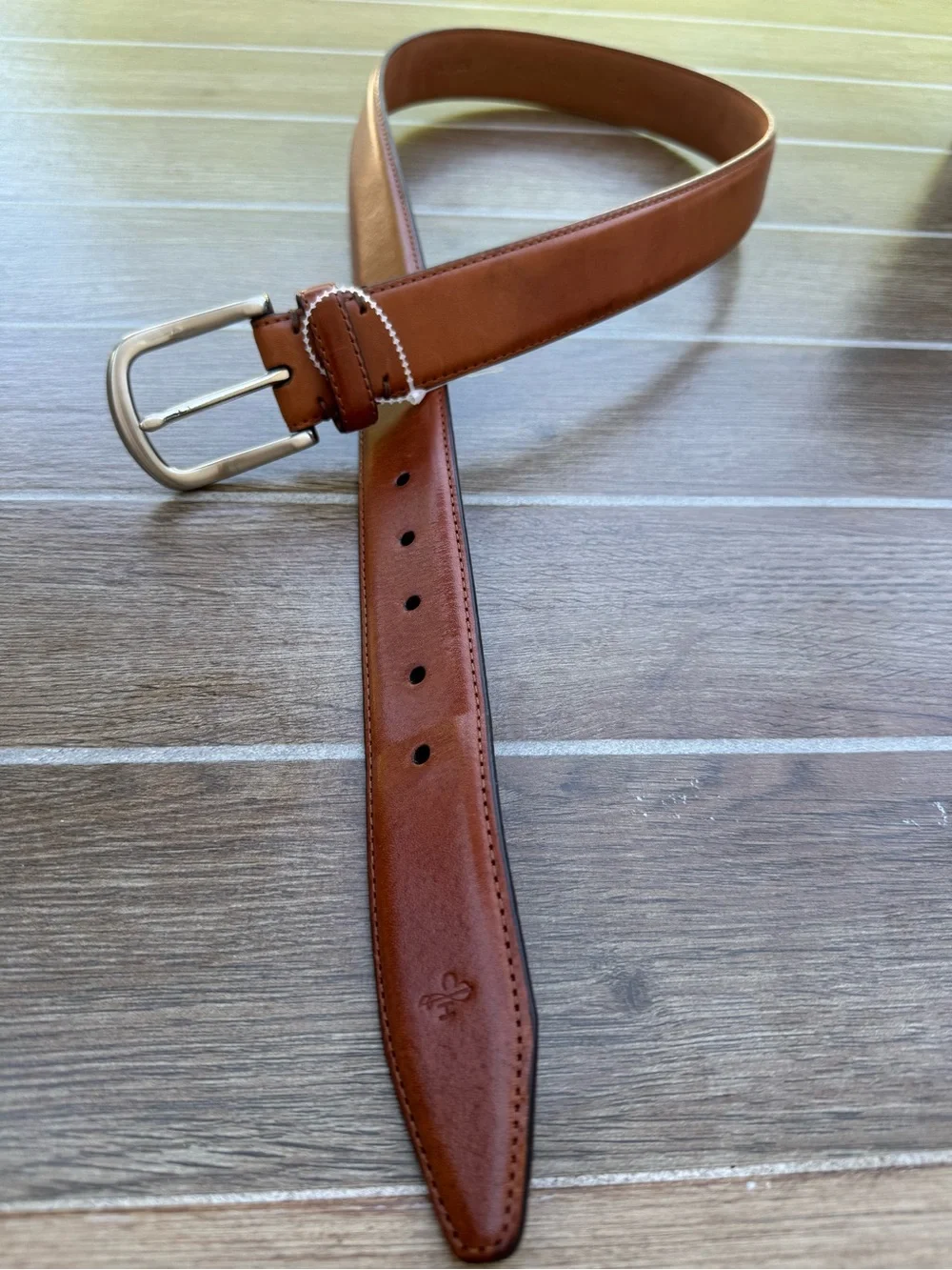 Cole Haan Brown Leather Belt with Polished Silver Buckle Mens 34
